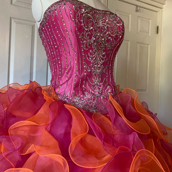 Fuchsia/Orange Quinceañera Dress - Picture 2 of 3